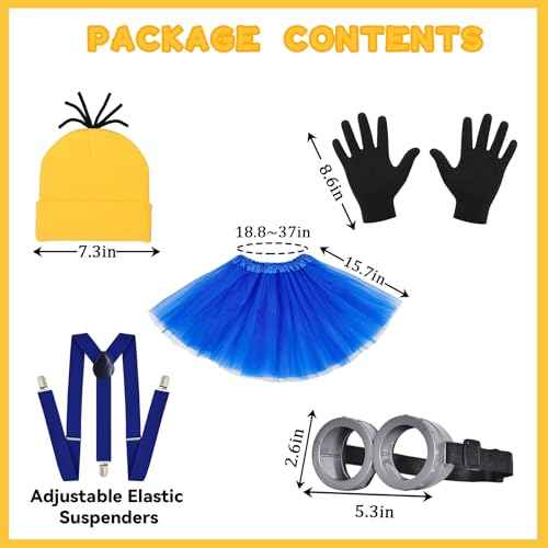 5 Pcs Halloween Costumes for Adult Women Girls Yellow Beanie Tutu Goggles Gloves Suspenders - Cosplay Party Dress Up Set