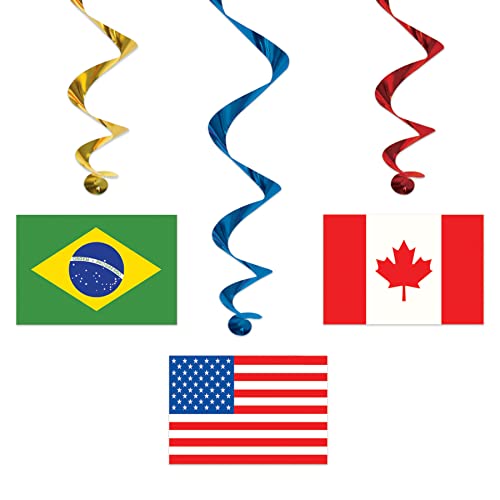 International Flag Whirls - 5 Pack Hanging Decorations with Multinational Flags