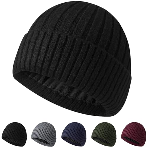 Winter Fleece Lined Beanie Hat for Men Women, Unisex Fashion Thermal Cuffed Knit Skullcap Warm Winter Hat