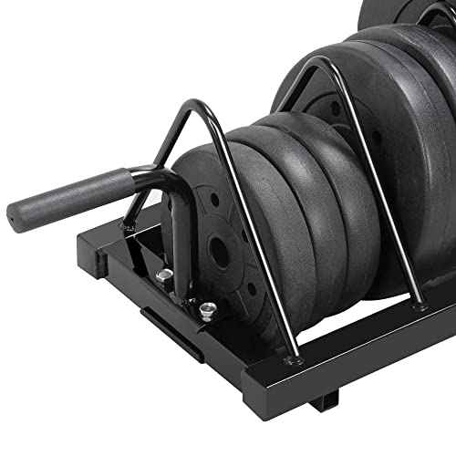Yaheetech Horizontal Barbell Bumper Plate Rack Holder Olympic Bar Storage Rack with Handle and Wheels,Black