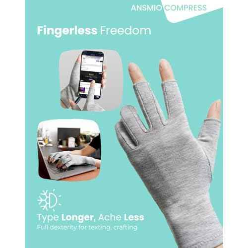 Rayon Derived from Bamboo Compression Gloves ? Fingerless Arthritis & Carpal Tunnel Support, Lightweight Moisture-Wicking, Gentle Relief for Men & Women, Size M
