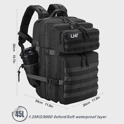 Black 45L Military Tactical Backpack with Shoe Compartment - Assault Pack