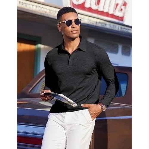 COOFANDY Mens Polo Shirts Long Sleeve Casual Lightweigt Golf Polos Button Collared Tshirt