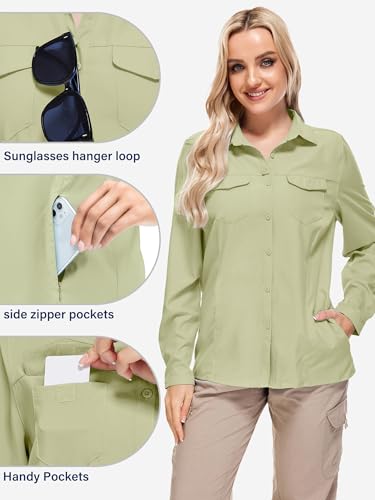 Women UPF 50+ Safari Sun Protection Shirt Khaki XX-Large Quick Dry Outdoor Hiking Travel