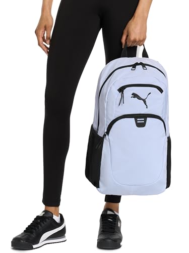 PUMA Women's Poppy Backpack in Memory Cloth with Laptop Sleeve & Water Bottle Pocket - Black/Silver