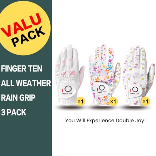 Women’s Golf Gloves with Extra Grip 3 Pack - Left Hand Flower & Macaron Pink, Small