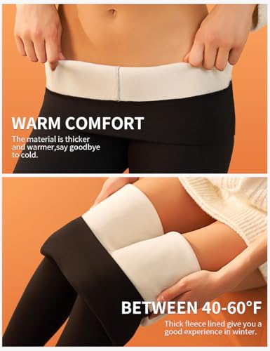 Bluemaple Fleece Lined High Waist Leggings for Women Tummy Control Thermal Winter No Pockets Medium Black Variation
