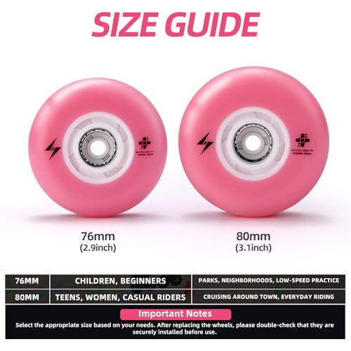 Pink 76mm LED Light-Up Inline Skate Wheels 90A for Indoor Outdoor Skating