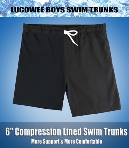 Boys Swim Trunks with Soft Compression Liner No-Chafing Quick Dry UPF 50+ - Donuts 10-12