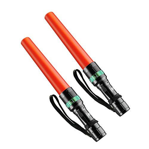 11 Inch Traffic Wand LED Flashlight Set - 2 Pack with 5 Flashing Modes