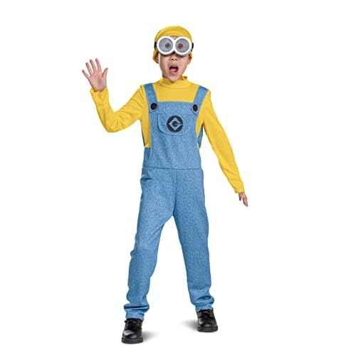 Bob Minions Costume for Kids, Official Minion Jumpsuit Outfit with Goggles and Hat, Classic Size Small (4-6)