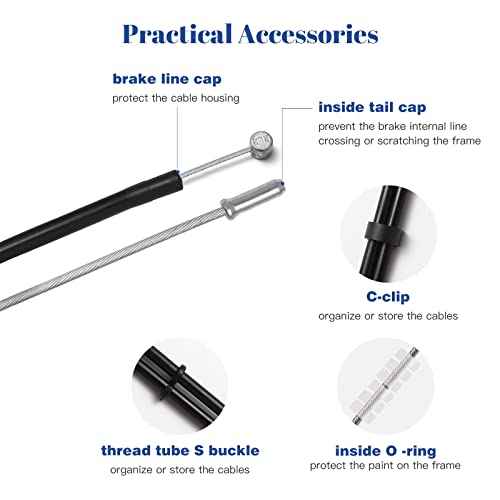 Universal Bike Brake Cable Housing Kit With 1 Set Bicycle Brake Line, 2 Pieces V Bike Brake Noodle Cable Guide Pipe and End Caps accessories for MTB Mountain Bike or Road Bikes Bicycle Cycling, Black