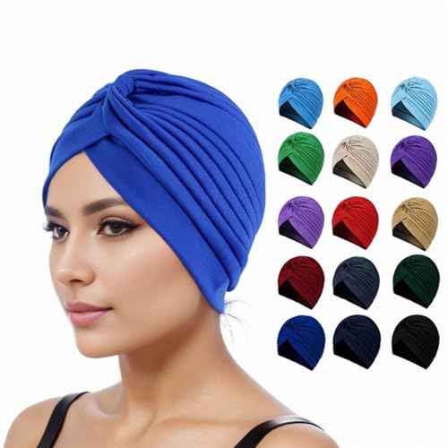 Women Men Turban Hat, Vintage Polyester Pleated Head Wrap Headband Cross Twist Arab Hair Wrap Chemo Turban Headwear