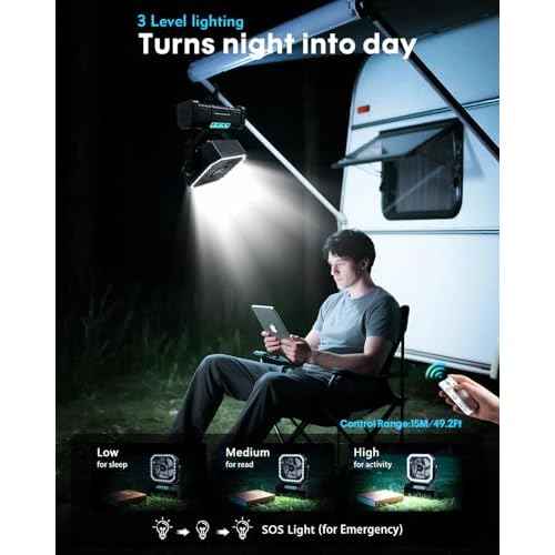 Camping Fan with Bluetooth Speaker Portable Fan,20000mAh Rechargeable Battery Powered Fans,Quiet 4-Speeds, 4-LED Light,360¡Æ Hanging Hook for Outdoor Picnic Tent Beach Travel Barbecue, Black