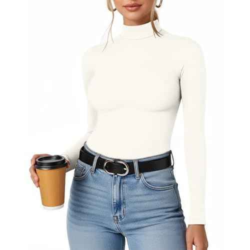 MANGOPOP Women's Mock Turtleneck Long Sleeve Shirt Fall Outfits Fashion Thermal Undershirt Basic Tops Fitted Layer Tee 2025