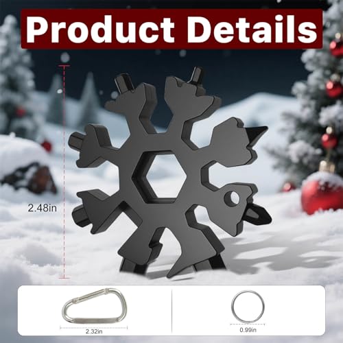 Stocking Stuffers for Men 2025 - Snowflake Multi Tool 2 Pack,18 in 1 Stainless Steel Multitool with Carabiner,White Elephant Gifts for Adults,Christmas Gift for Him,Dad,Husband,Brother(Silver+Black)