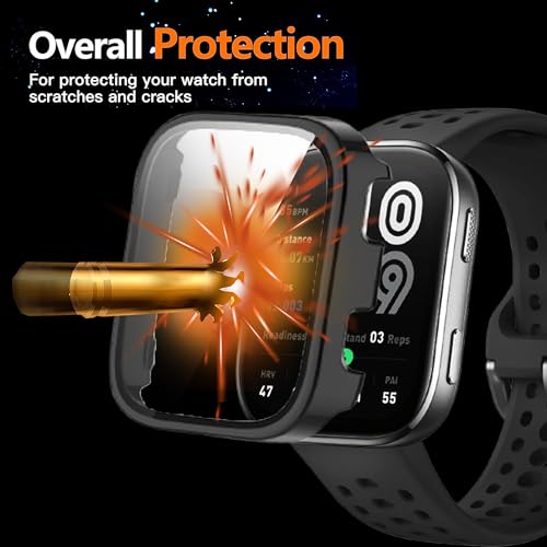 Lamshaw Hard PC Case with Tempered Glass Screen Protector for Amazfit Bip Max 50mm Smartwatch Black+Black