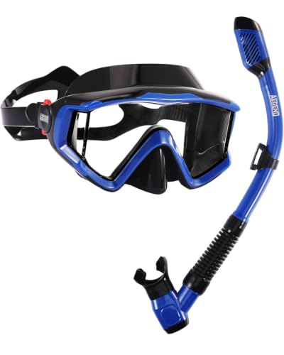 Deep Blue Adult Snorkeling Mask with Anti-Fog & Top Dry Valve - L/XL