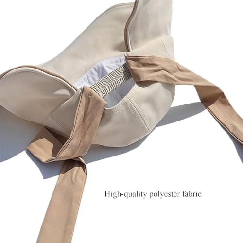 Beige Foldable Wide Brim Sun Hat for Women with Ponytail Hole - UV Protection & Bowknot