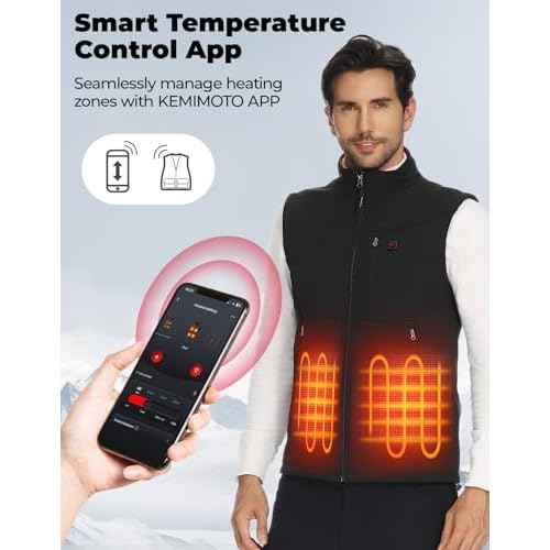 KEMIMOTO Men's Heated Vest with Battery Pack Included, Lightweight Heated Vest for Men by APP Temp Control, Black