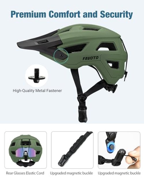 Favoto Mountain Bike Helmet - Dual Shell Lightweight MTB Bicycle Helmet Adjustable for Adults Men Women Youth CPSC Certificated, Dark Green