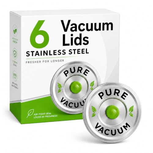 6 Pack Stainless Steel Vacuum Lids for Wide Mouth Mason Jars - Triple Thick, Easy-Release Valve, Leak Detection, Perfect for Fermentation & Food Storage
