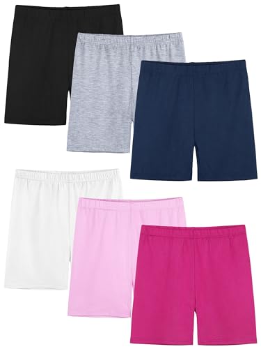 Toddler Girl Bike Shorts 6 Pack Under Dress Dance Shorts - 14-16 Years, Black Gray Navy Pink