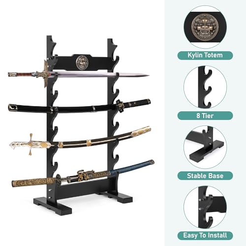 Lukar 8 Tier Floor Standing Sword Rack with Kylin Head Decoration - Samurai & Katana Display Stand