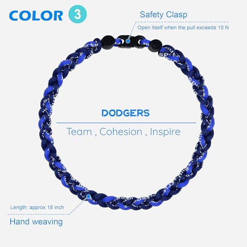 3 pcs Baseball Rope Necklaces, League Team Colors Braided Necklace, Baseball Team Gifts