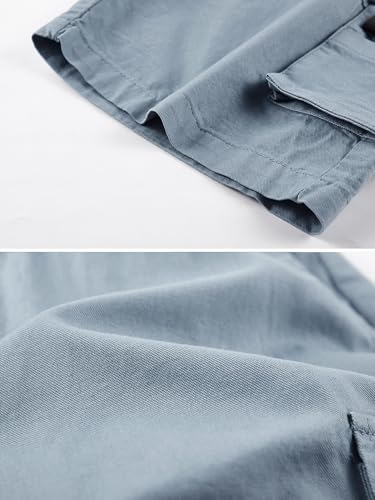 Women's Cargo Shorts 12-14 Light Blue Cotton Elastic Waist Drawstring Loose Fit Outdoor Multi-Pockets