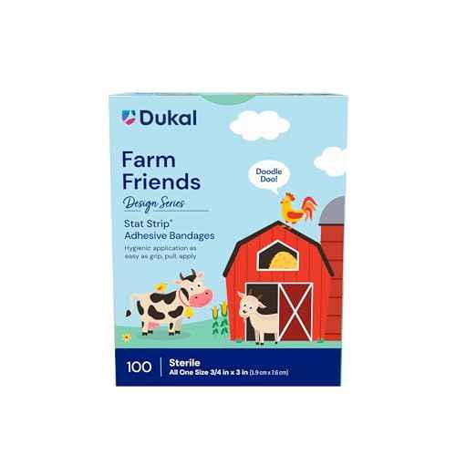 Dukal Design Series Farm Friends Adhesive Bandages with Stat Strip Technology, 3/4¡± x 3¡± (Box of 100)
