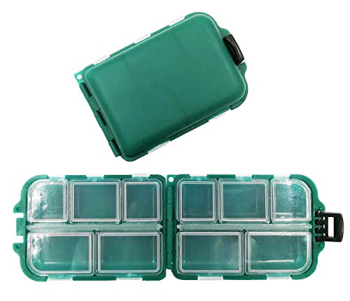 Small Portable Fishing Tackle Box with 10 Compartments - Green