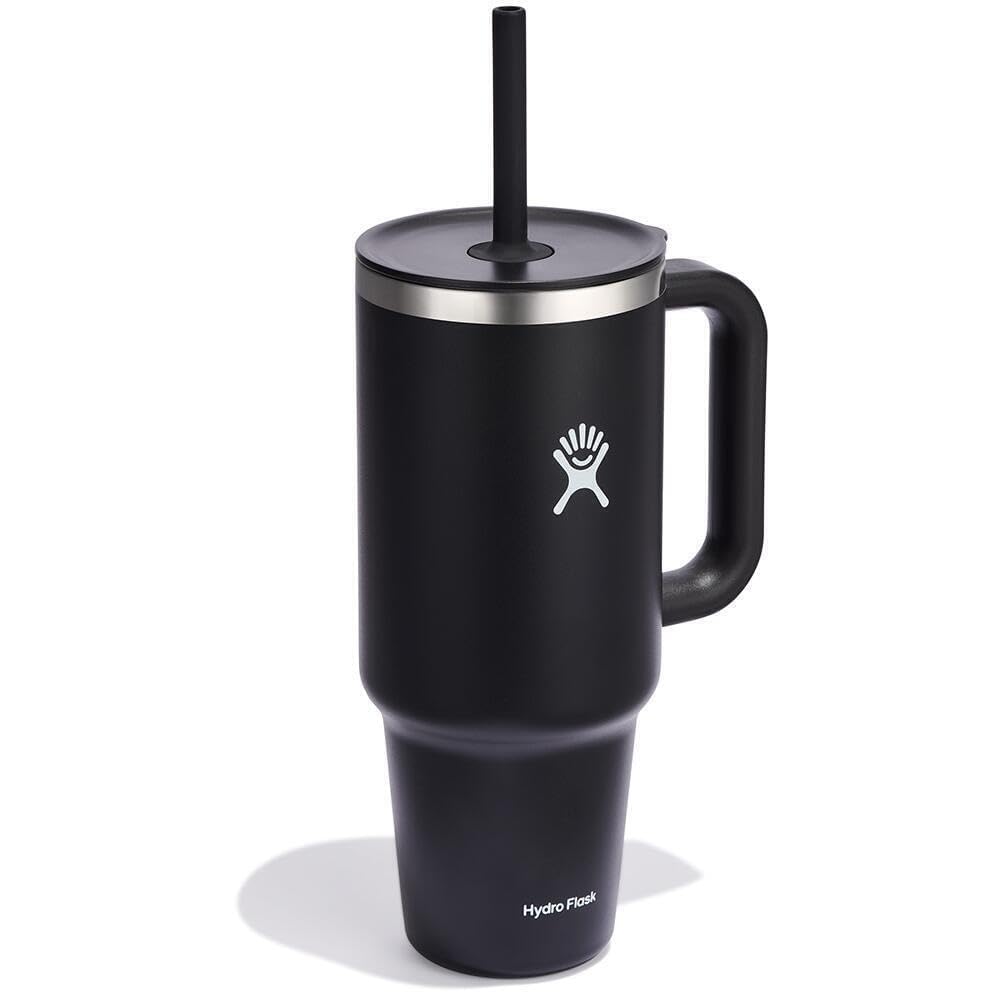 Hydro Flask 40 Oz Travel Tumbler with Handle, Lid and Straw - Insulated Stainless Steel in Black