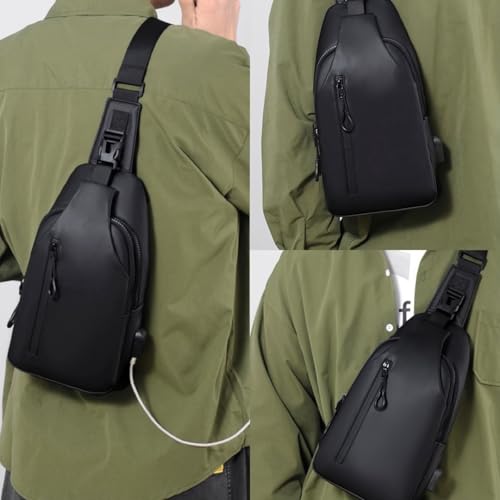 Men Crossbody Bag Waterproof Sling with USB Charging Port - Black