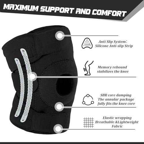 1 Pcs Kids Knee Brace with Side Stabilizers Patella Gel Pads Adjustable Straps Youth Child Knee Brace Support for Meniscus Tear Sports, Meniscus Tear (Black)