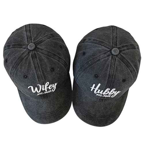 Hubby and Wifey Hats for Mr and Mrs, Engagement Anniversary Honeymoon Wedding Gifts Newlyweds Couples Baseball Cap