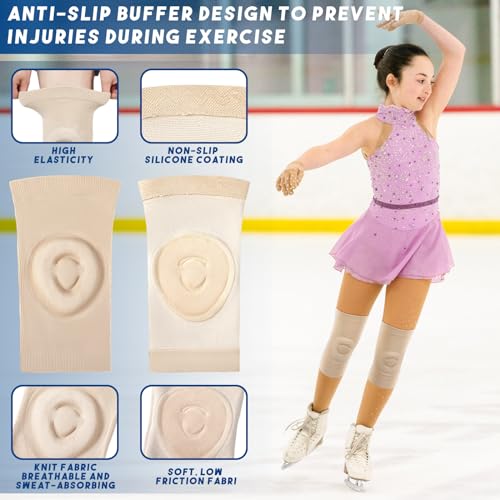 Figure Skating Knee Pads 2 Pairs - Medium Beige & Black, Silicone & Spandex