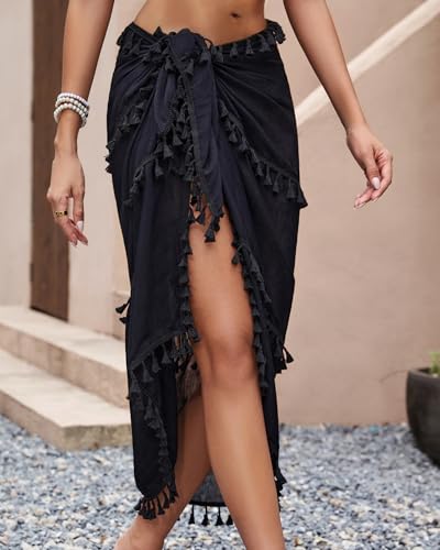 Eicolorte Black One Size Sarong Cover Up for Women Beach Bikini Swimsuit