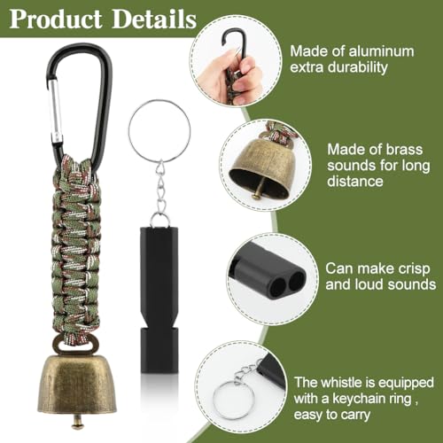 3pcs Bear Bell with 3pcs Whistle Aluminum Bear Bells for Hiking and Emergency Whistle for Hiking, Biking, Fishing, Climbing, Outdoor Camping and Hiking Protection(Size:6 PCS)