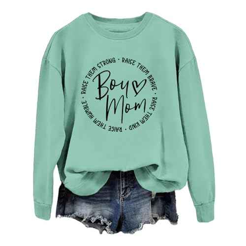 Boy Mom Sweatshirt for Women Long Sleeve Pullover Boy Mama Sweatshirt Casual Loose Lightweight Crewneck Fall Tops