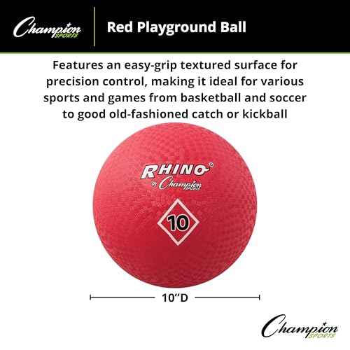 Champion Sports Playground Ball ? High-Bounce 2-Ply Construction, Durable Red Ball for Throwing, Catching & Kicking - Multiple Sizes (5", 6", 7", 10", 13", 16")