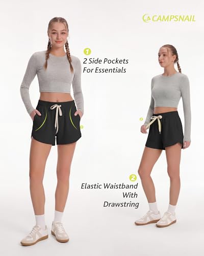 Women’s Athletic Shorts Large - Black High Waist Workout Casual Sweat Shorts