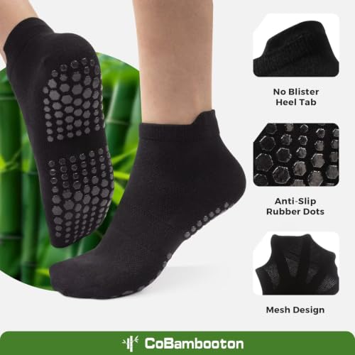Women's Bamboo Pilates Socks with Grips - 4 Pairs, Black - CoBambooton