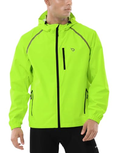Men's Waterproof Rain Jacket - Reflective Packable Lightweight Outerwear - Fluorescent Yellow, Large
