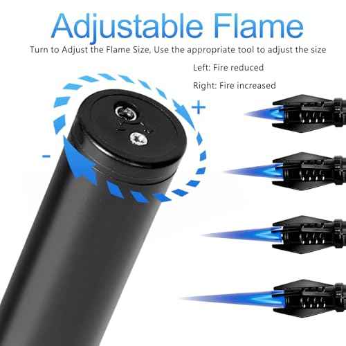 Camping Mini Torch Lighter Small Refillable Butane Lighters Pocket Tactical EDC Windproof Jet Flame with Visual Window for Hiking Survival Kitchen Candle Fireplace Home Party BBQ, 5" (Without Fuel)
