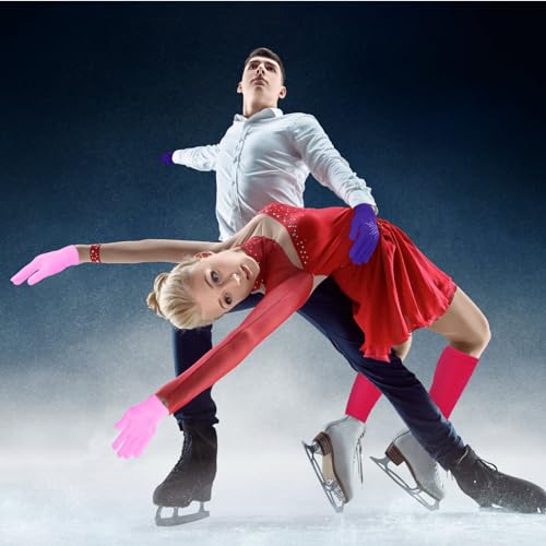 Hicarer 6 Pairs Figure Skating Gloves Socks Set Ice Skating Socks Warm Winter Anti Slip Gloves for Practice Competition