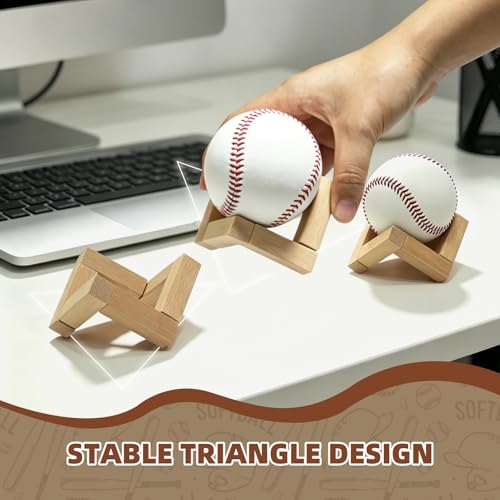 3 Pack Wooden Baseball Display Stands for Memorabilia, Softball & Crystal Decor