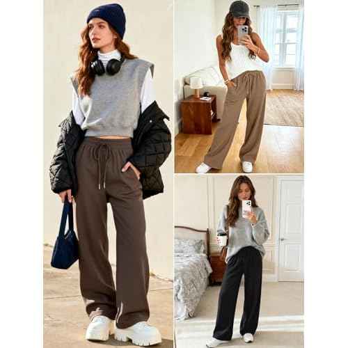 Trendy Queen Womens Wide Leg Fleece Lined Sweatpants Winter Baggy Lounge Travel Pants Fashion Outfits 2025 Joggers Clothes