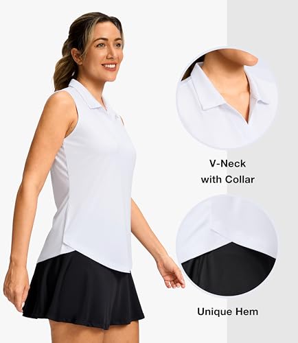 Women’s Sleeveless Golf Polo Shirt - Heather White, Medium - Active Sportswear