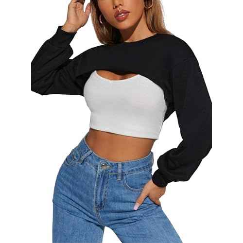 LovelyWholesale Women Crewneck Long Sleeve Crop Top Workout Gym Casual Cut out Loose Cropped Sweatshirt